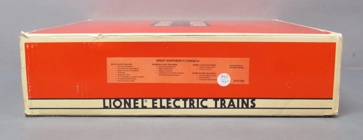 Lionel 6-11724 O Gauge Great Northern F3 ABA Diesel Locomotive Set LN/Box