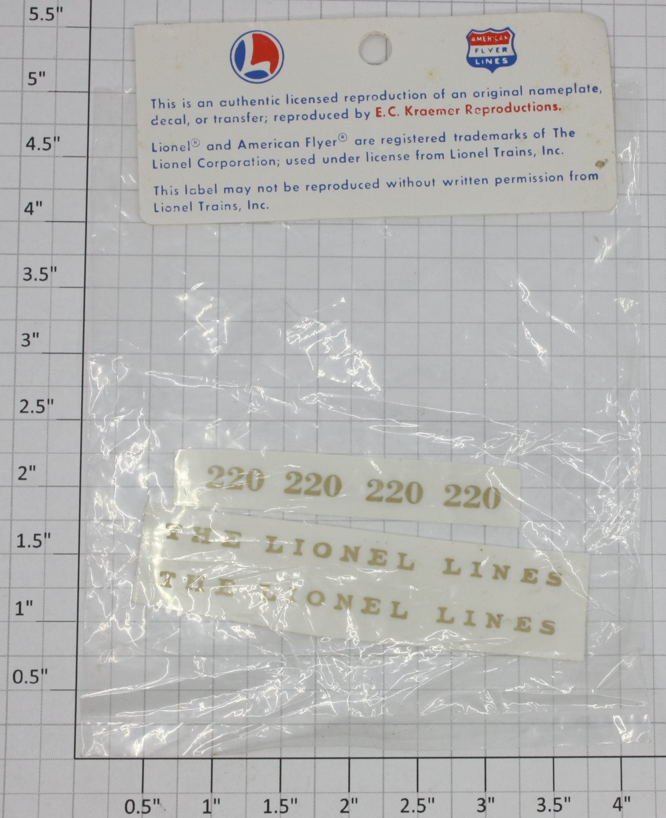 Lionel 220-10 220 Searchlight Dry Transfer Decal Letter Set