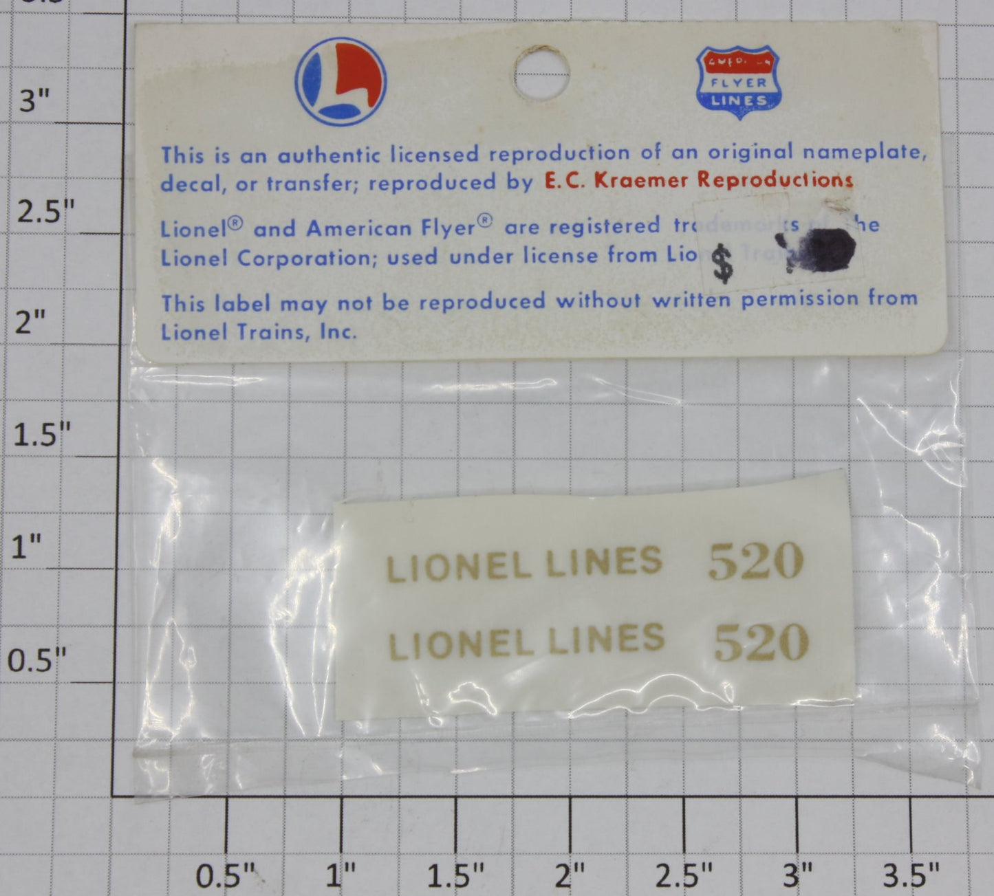 Lionel 520-10 220 Searchlight Dry Transfer Decal Letter Set