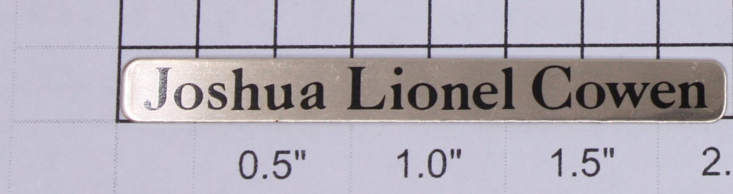 Lionel 8210-T10 "Joshua Lionel Cowen" Tender Nickel Adhesive Nameplate