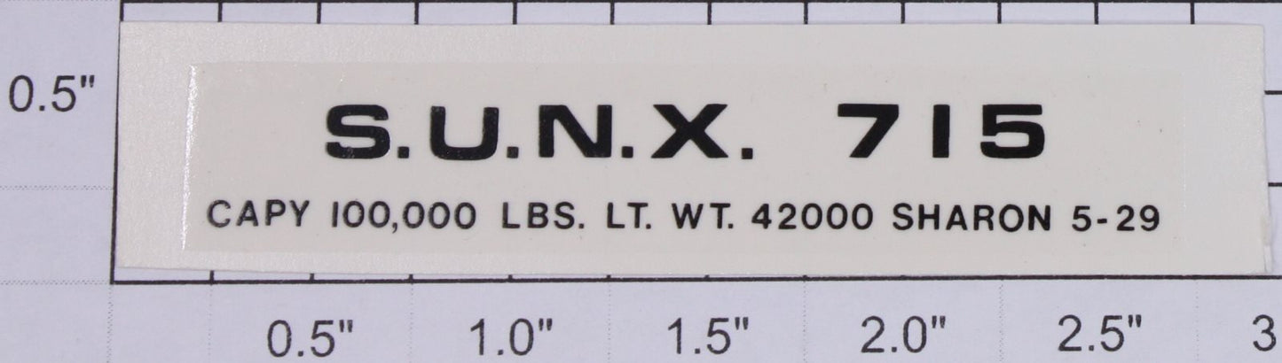 Lionel 715-11 S.U.N.X. Black Lettering Water Soluble Decal