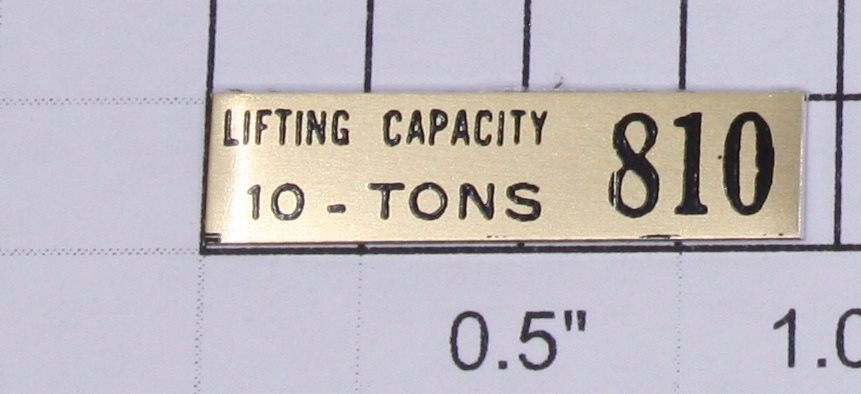 Lionel 810-11 Brass Crane Lifting Capacity Adhesive Nameplate