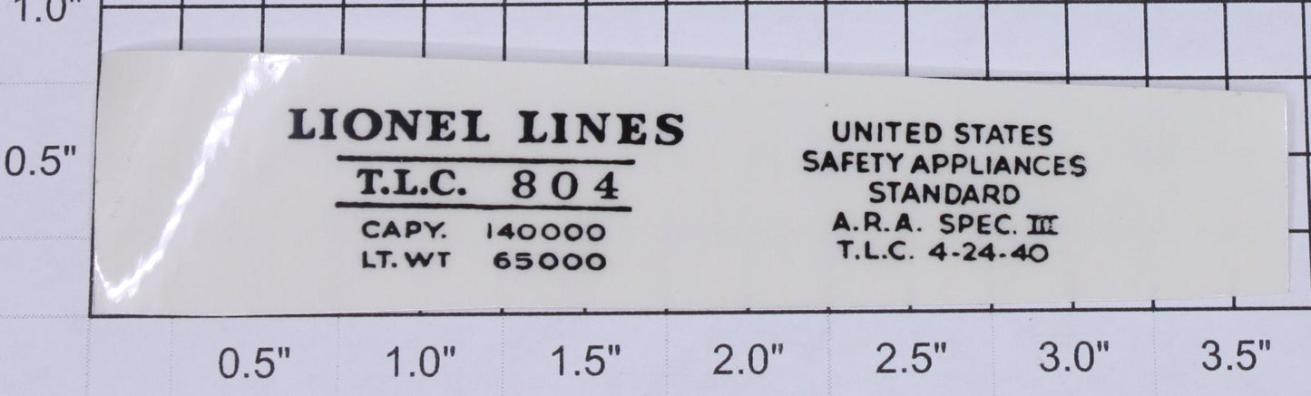 Lionel 804-10 Lionel Lines Side Tank Car Sticker Decal-Sold Individually