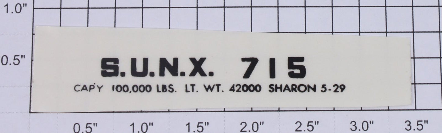 Lionel 715-11 S.U.N.X. Black Lettering Sticker Decal