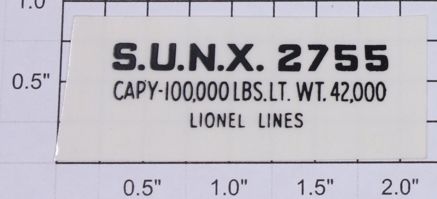 Lionel 2755-10 Black Lettering "S.U.N.X. 2755" Sticker Decal