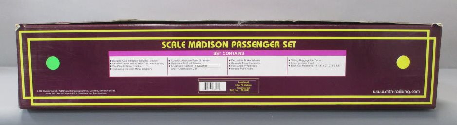 MTH 20-4043 O Long Island 70' Madison Passenger Car Set (Set of 5) LN/Box