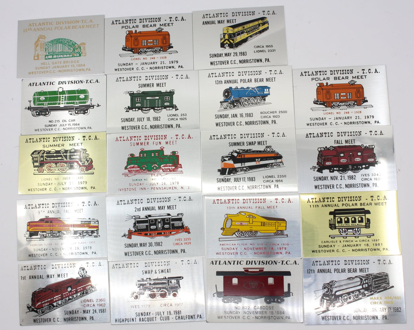 Lionel 18 Atlantic Division TCA Aluminum Train Meet Plates (Set of 18)