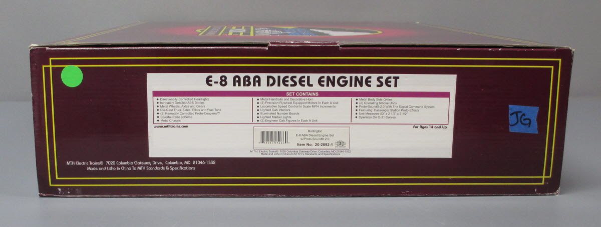MTH 20-2892-1 Burlington E-8 ABA Diesel Engine Set w/PS 2.0 #9936/9967/9936B