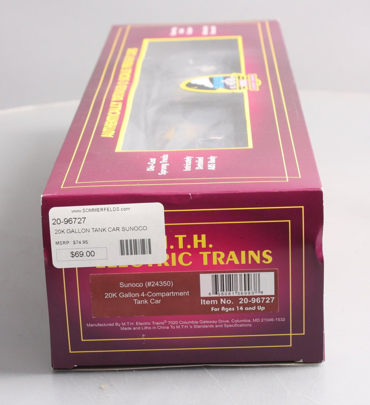 MTH 20-96727 O Sunoco 20,000-Gallon 4-Compartment Tank Car #24350