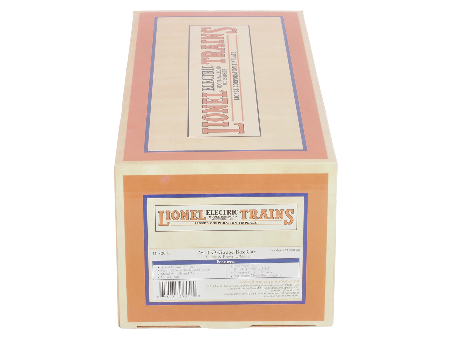 MTH 11-70045 O Gauge Tinplate #2814 Yellow & Brown Boxcar w/Nickel