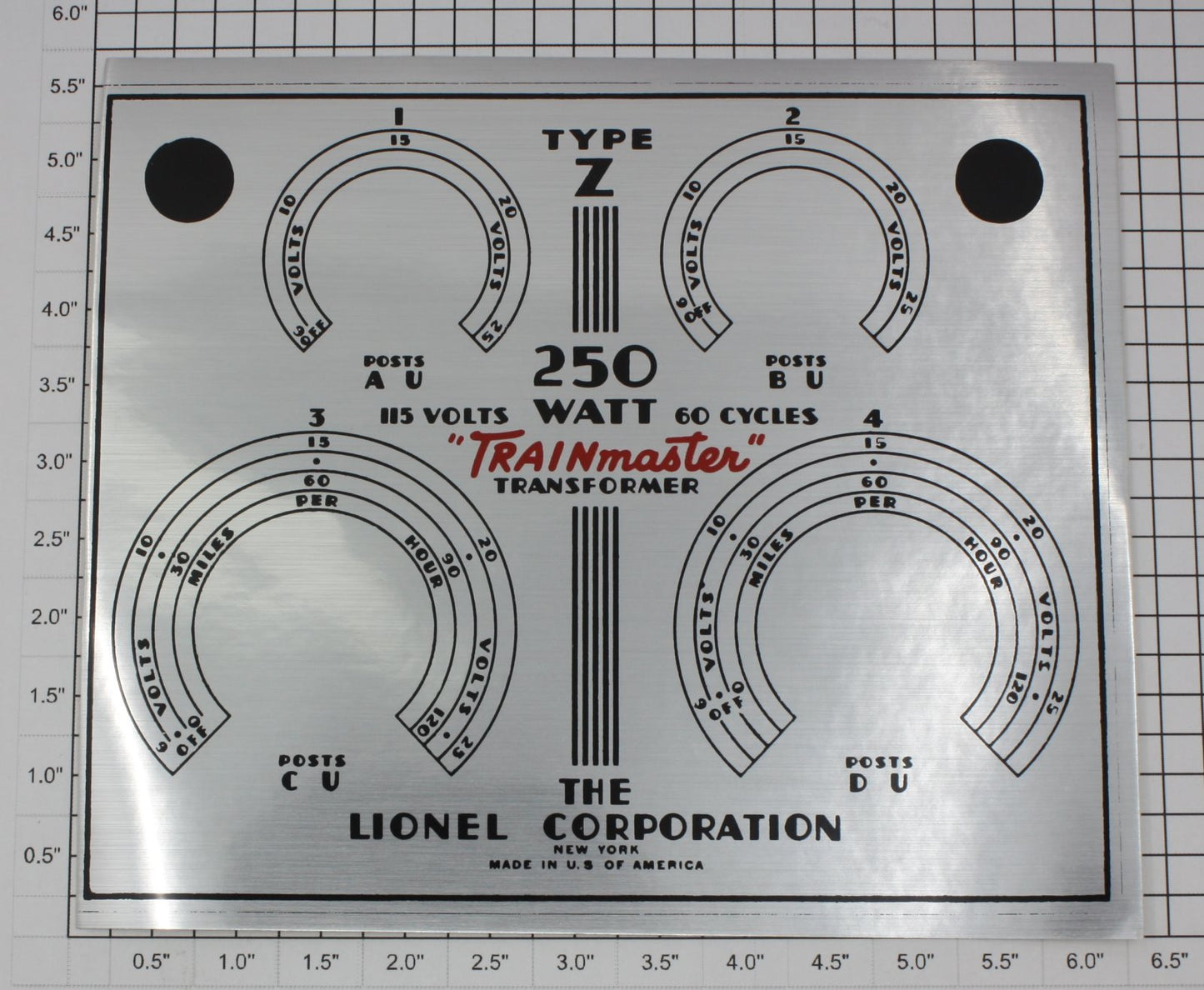 Lionel Z-9X Z 250 Watt Transformer Nameplate Sticker