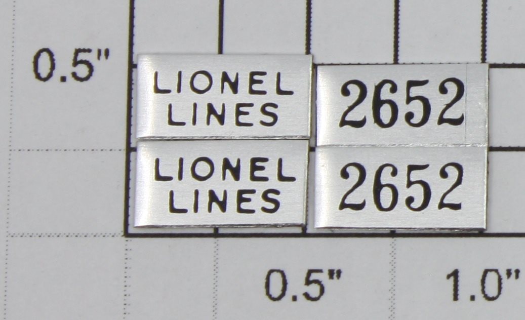 Lionel 2652-PLT #2652 Gondola Nameplates and Number Boards (Set of 4)