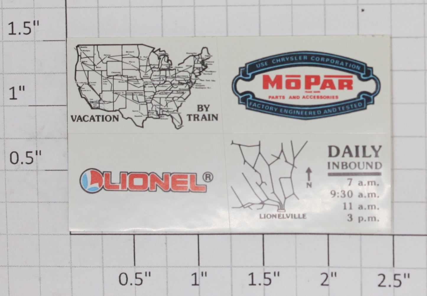 Lionel 12748-10 Lionel/Map/Mopar/Train Schedule Sticker (Set of 4)