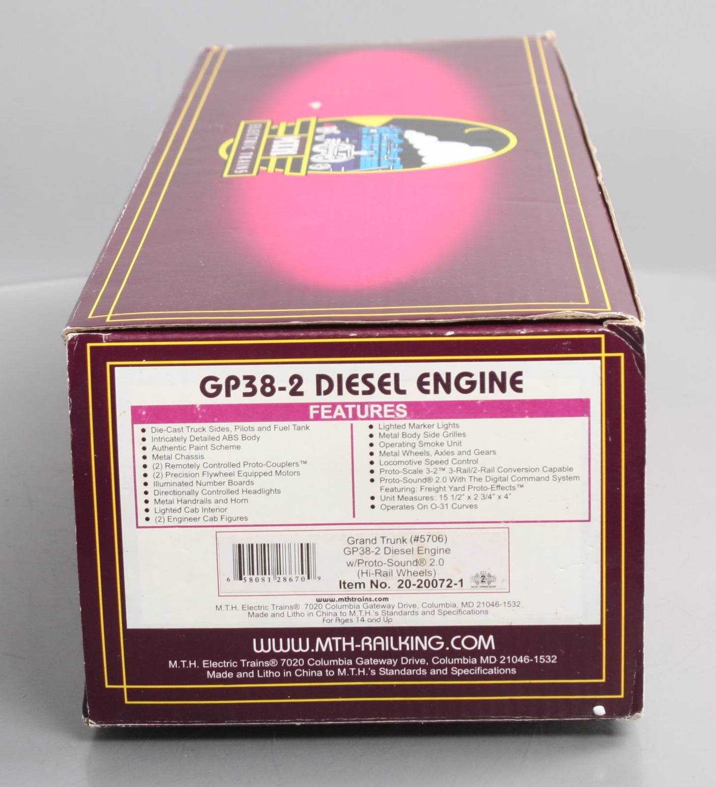 MTH 20-20072-1 O Gauge Grand Trunk GP38-2 Diesel Engine #5704 w/PS 2.0