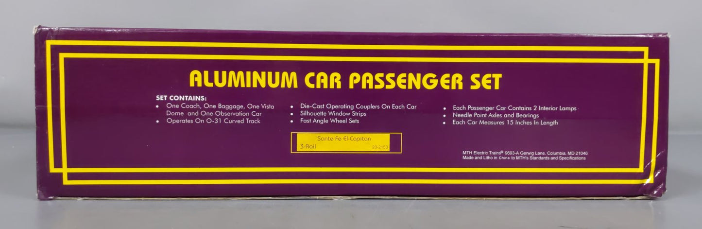 MTH 20-2153 O Santa Fe El Capitan Passenger Car Set (Set of 4) LN/Box