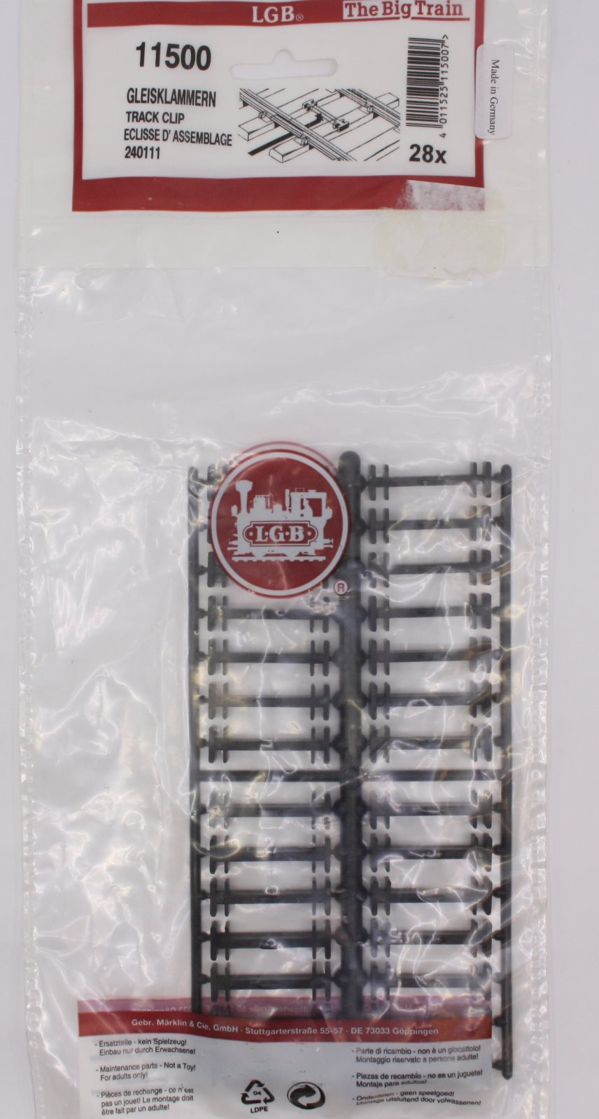 LGB 11500 G Gauge Black Plastic Track Lock Clip Set (Pack of 28)