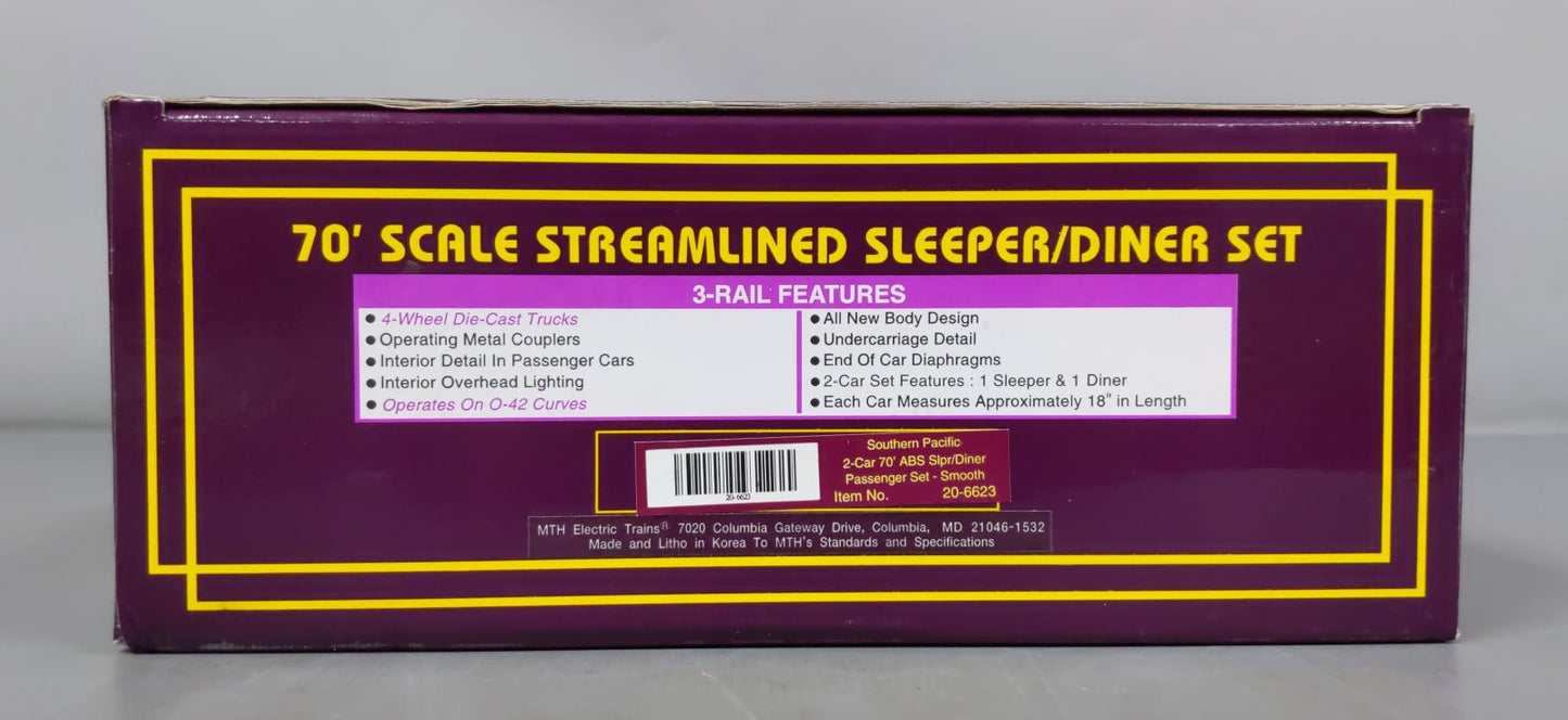 MTH 20-6623 O SP 70' Streamlined Sleeper/Diner Passenger Car Set (Set of 2) EX/Box