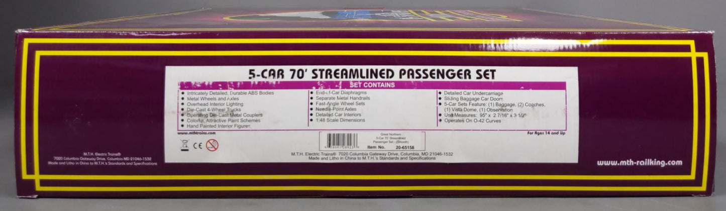 MTH 20-65158 O Great Northern 70' Streamlined Passenger Car Set (Set of 5)