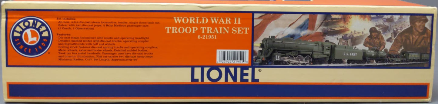 Lionel 6-21951 O Gauge World War II Troop Train Steam Train Set EX/Box