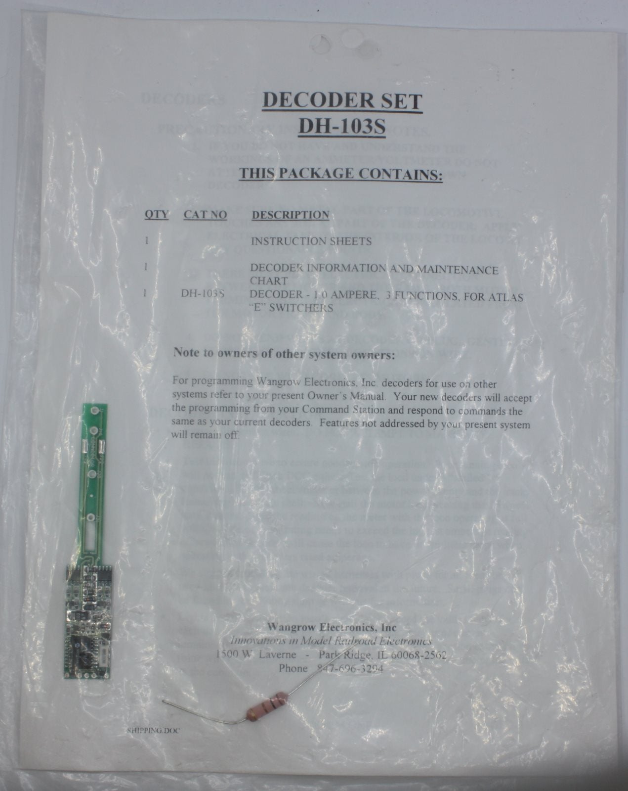 Acme DH-103S Wangrow Atlas Switch 1Amp Decoder