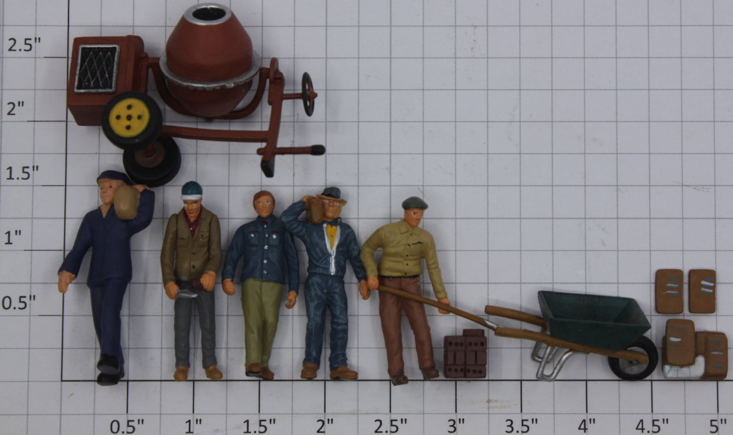 Acme 09060-39 O Gauge Painted Plastic Masonry Crew with Wheelbarrow & Mixer
