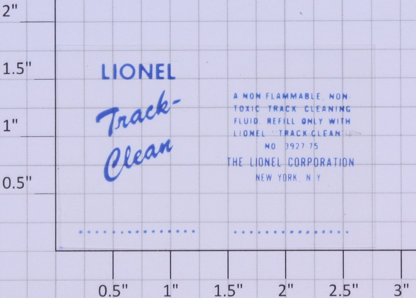 Lionel 3927-75X "Lionel Track-Clean" Clear Cellophane Non-Adhesive Decal