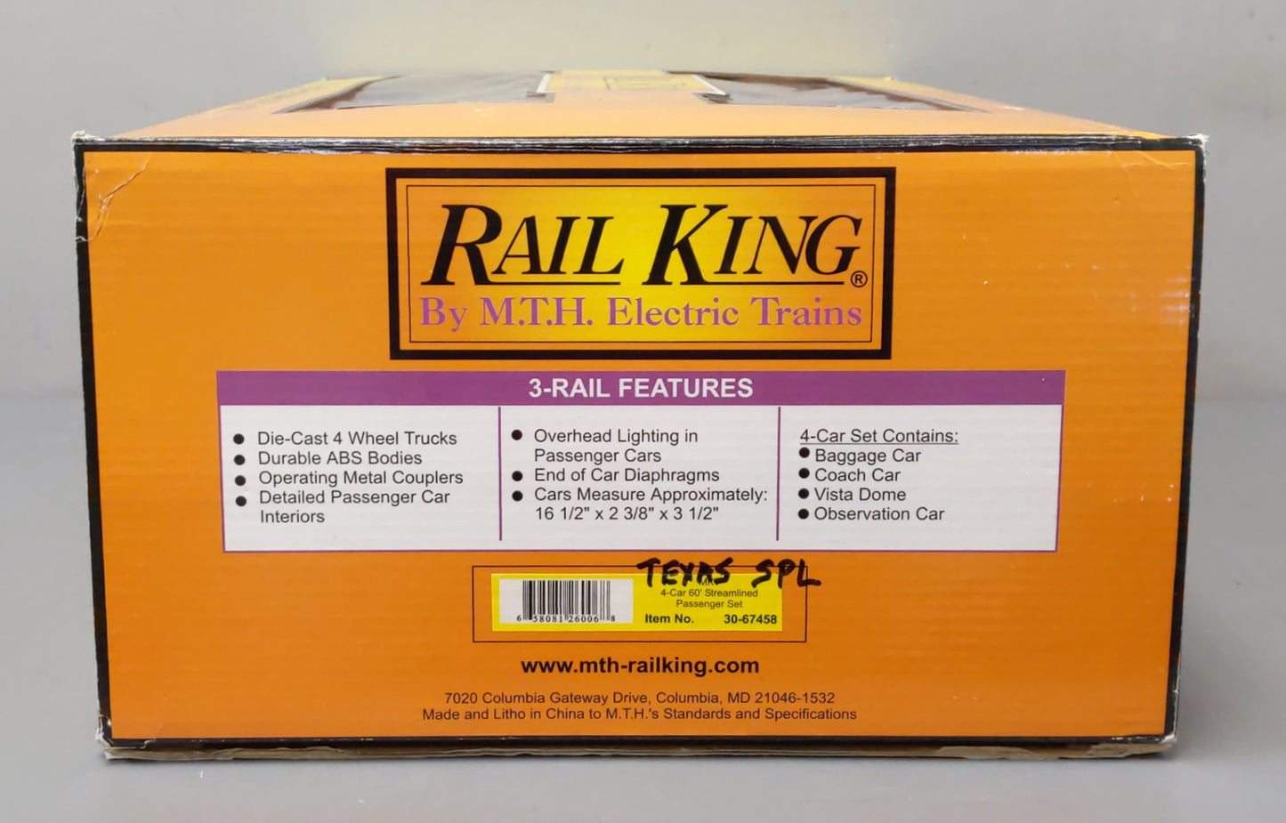 MTH 30-67458 O Gauge MKT 60’ Streamlined ABS Passenger Car Set (Set of 4)