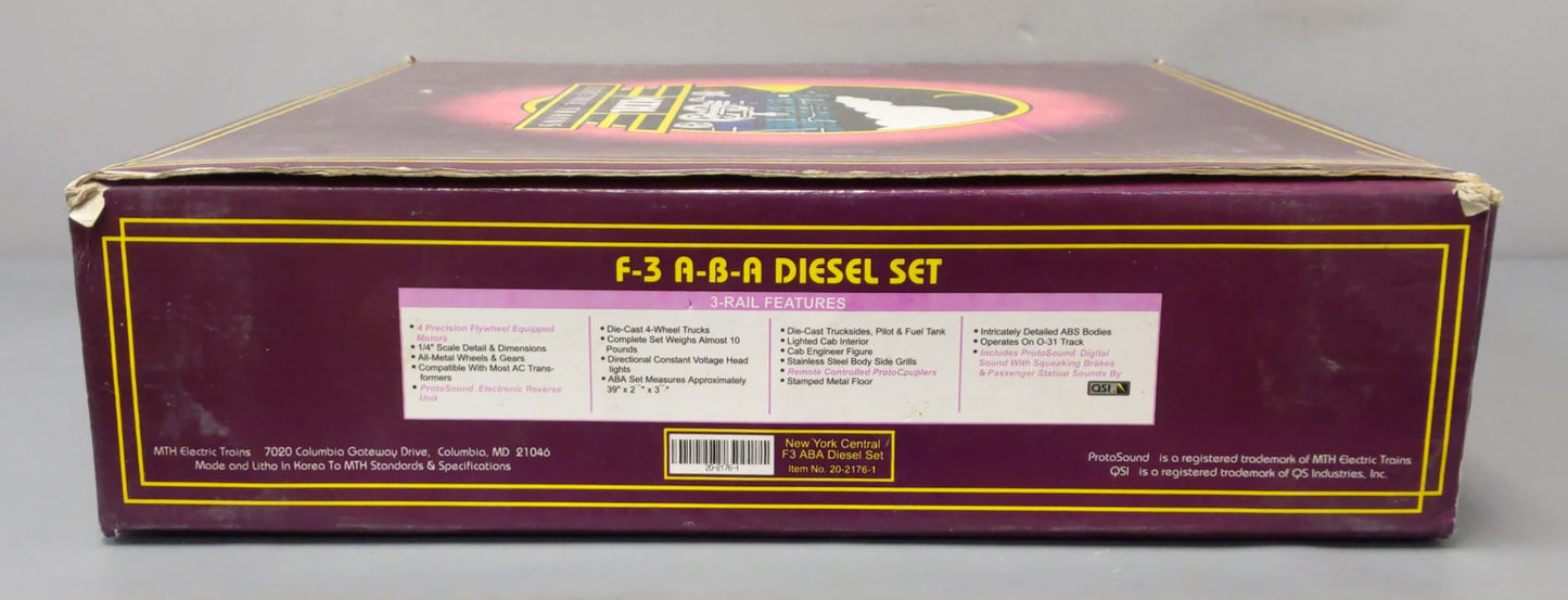 MTH 20-2176-1 O New York Central F-3 ABA Diesel Engine Set #1608/2414/1630 w PS1