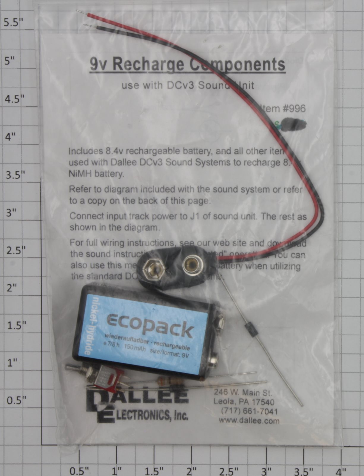 Dallee 996 9-Volt Recharge Components to Use with DCV3 Sound Unit