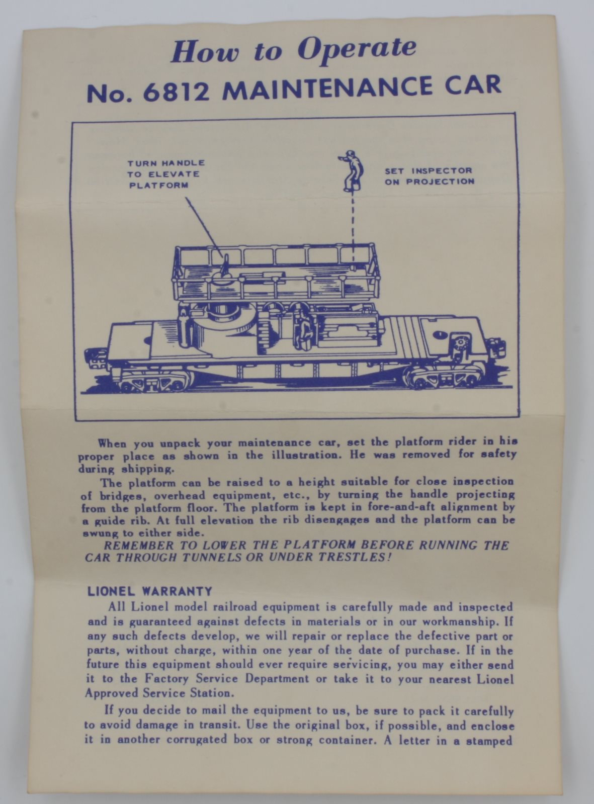 Lionel 6812-22 Maintenance Car Instruction Sheet