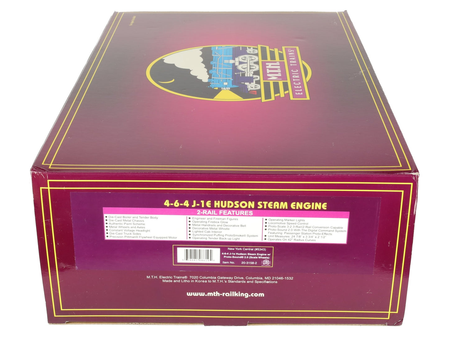 MTH 20-3158-2 O NYC 4-6-4 J-1E Hudson Steam Engine W/PS2 #5343 (2-Rail) LN/Box
