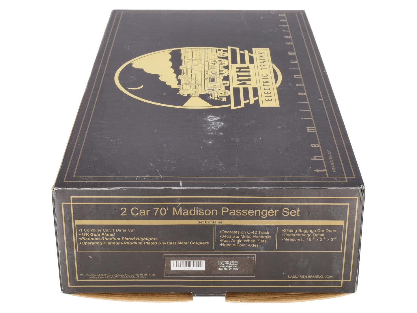 MTH 20-4129 NYC Gold Plated 70' Madison Combine/Diner Passenger Cars (Set of 2) EX/Box