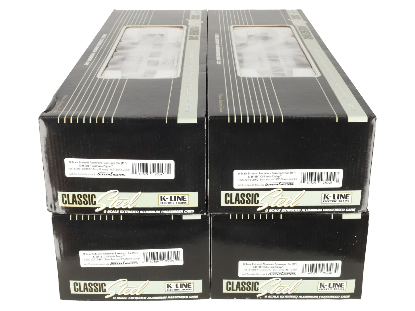 K-Line K-4613B O "California Zephyr" Extended Aluminium 15' Passenger 4-Car Set LN/Box