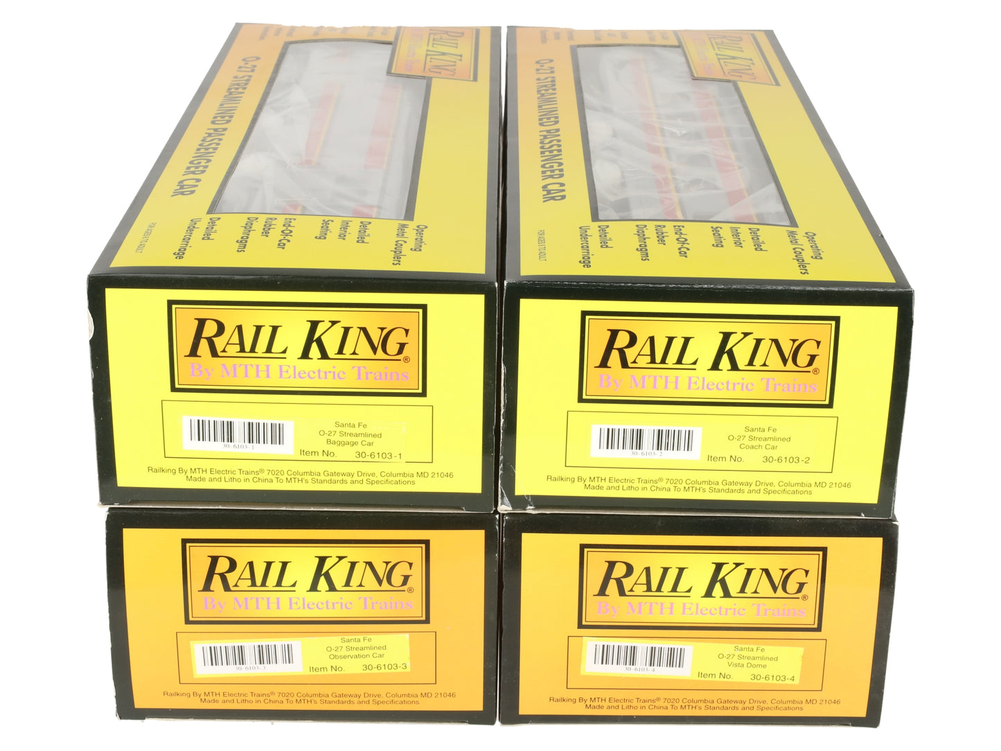 MTH 30-6103 O Santa Fe RailKing O-27 Streamlined Passenger Car Set (Set of 4) LN/Box