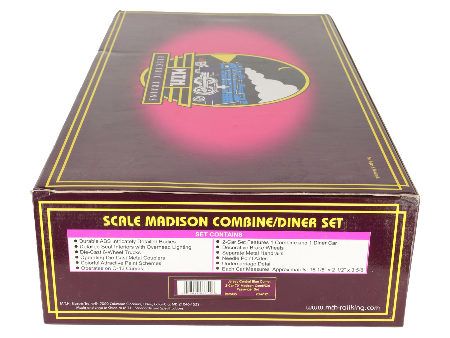MTH 20-4121 O Jersey Central 70' Combine/Diner Passenger Car Set (Set of 2) LN/Box
