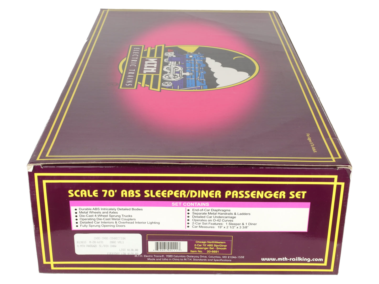 MTH 20-6691 O CNW 70' Streamlined Slpr/Diner Passenger Car Set (Set of 2) EX/Box