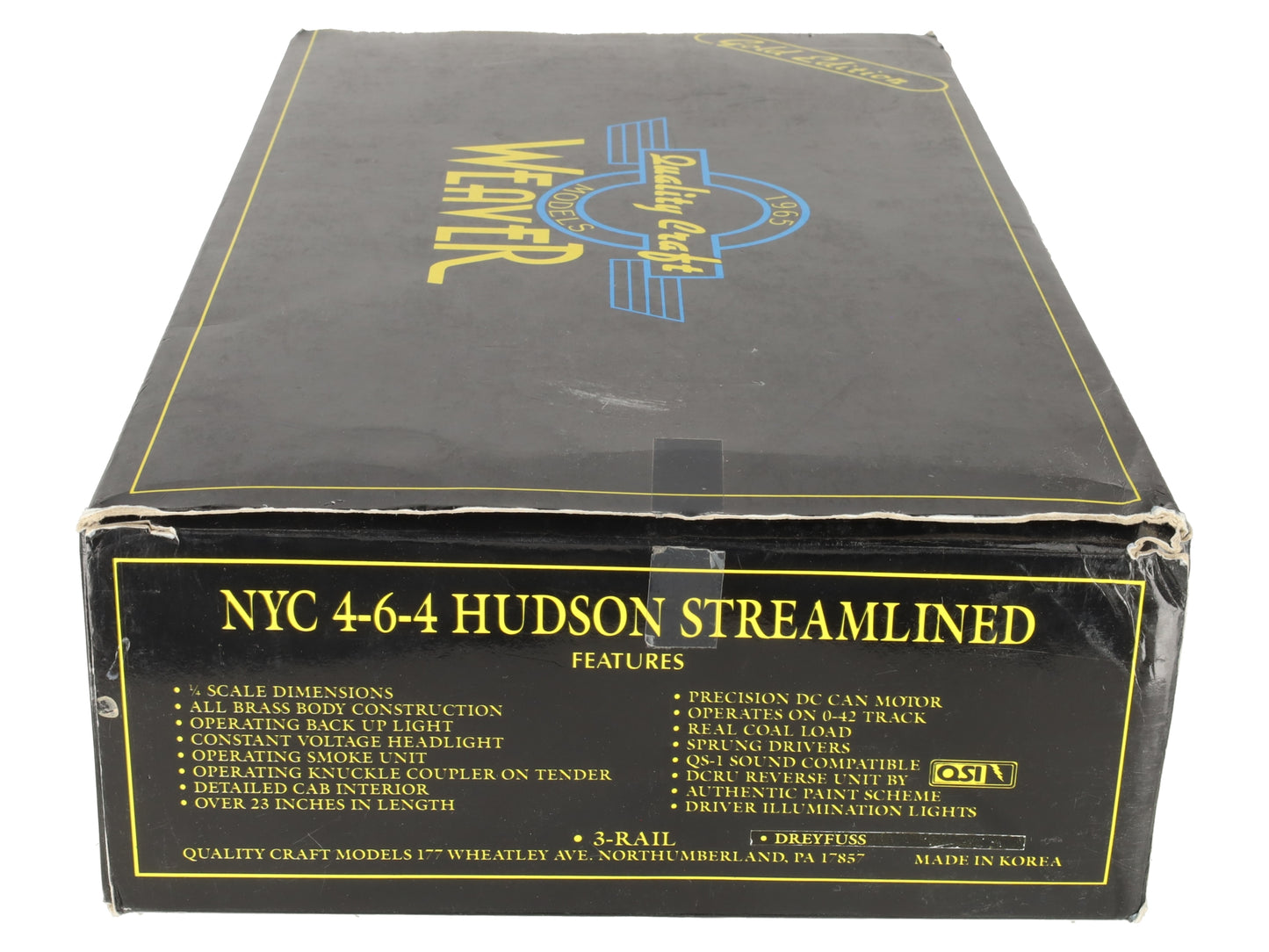 Weaver 5445 O Gauge New York Central 4-6-4 Hudson Dreyfuss Steam Engine & Tender EX/Box