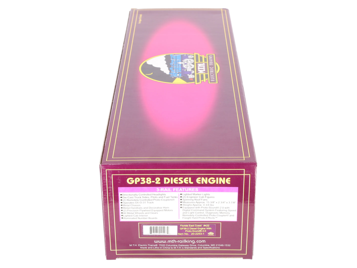 MTH 20-2253-1 O Gauge Florida East Coast GP38-2 Diesel Engine w/PS2 #422 LN/Box