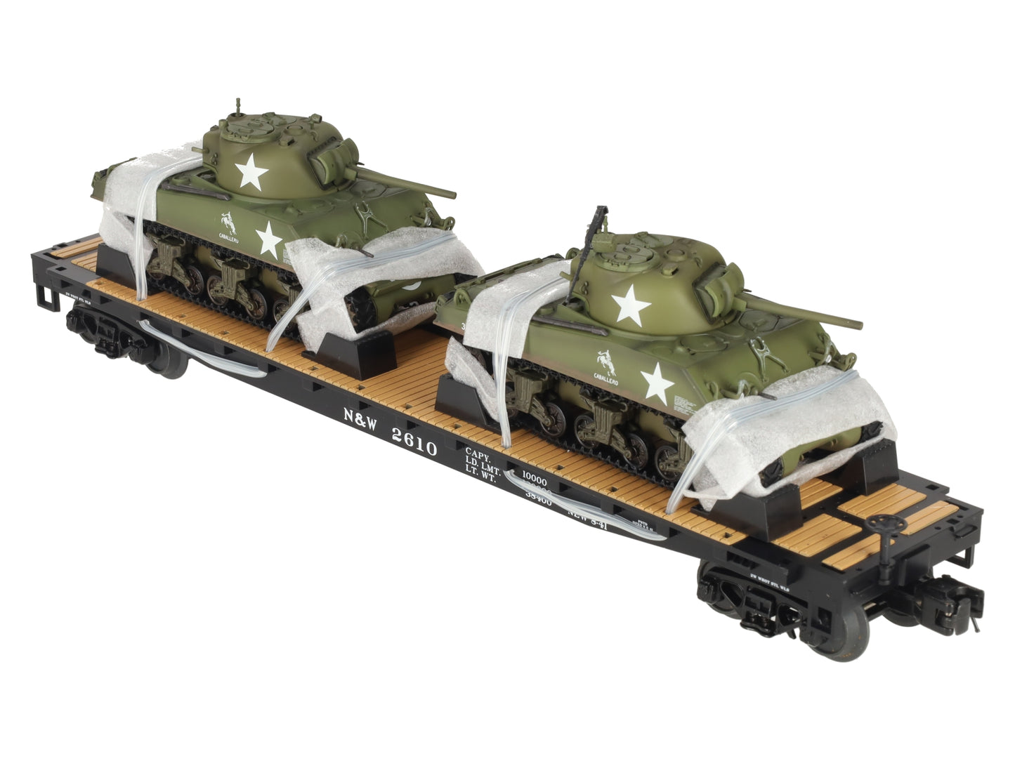 MTH 20-98638 O Norfolk & Western Flat Car with 2 Sherman Tanks