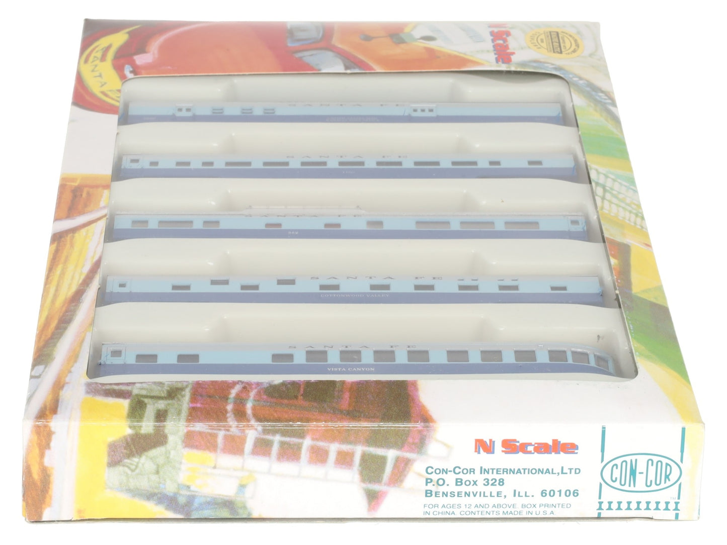 Con-Cor 40402 N Scale Atchison Topeaka Santa Fe Passenger Car Set (5) EX/Box