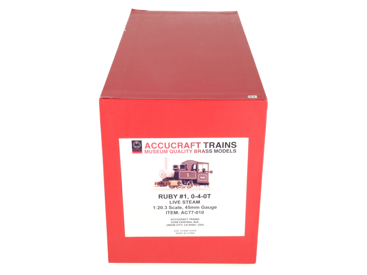 Accucraft AC77-010 1:20.3 Ruby 0-4-0 Live Steam Tank Engine #1 EX/Box
