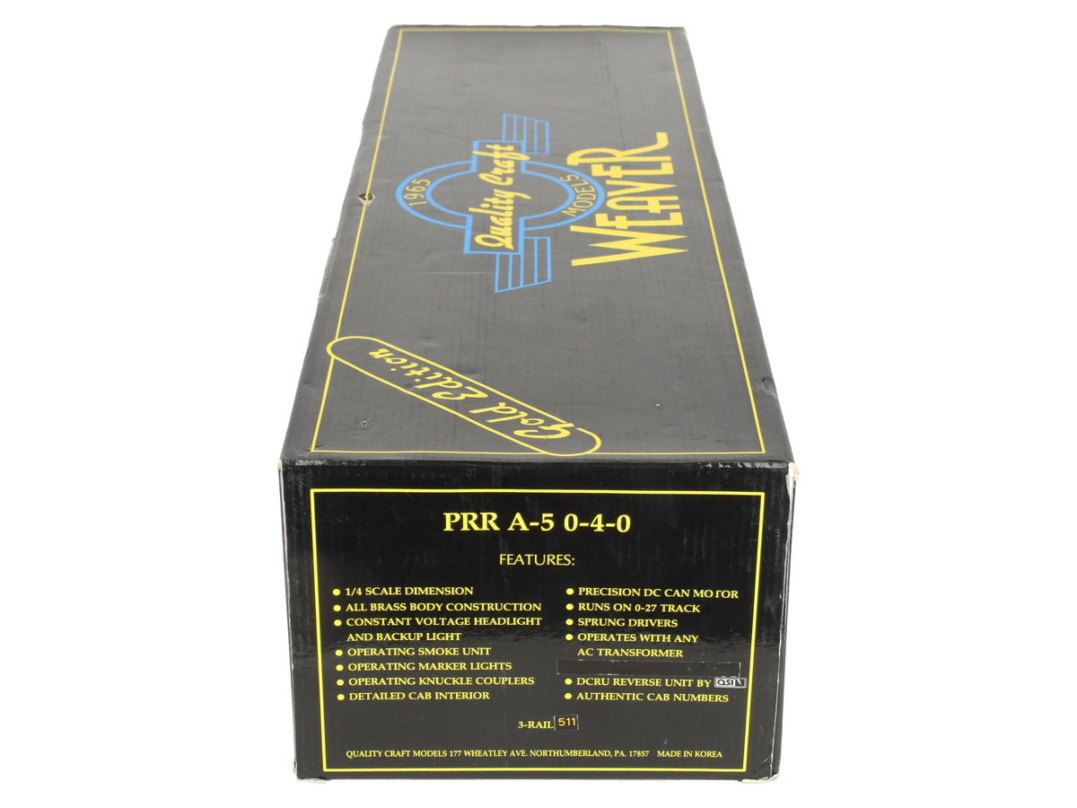 Weaver 511X O Brass PRR A-5 0-4-0 Steam Locomotive & Tender #511 (3 Rail) EX/Box
