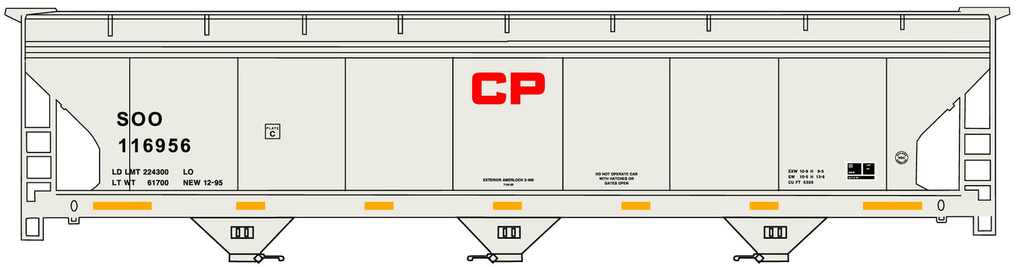 Accurail 2116 HO CP SOO ACF 47' 3-Bay Center-Flow Covered Hopper Kit #116956