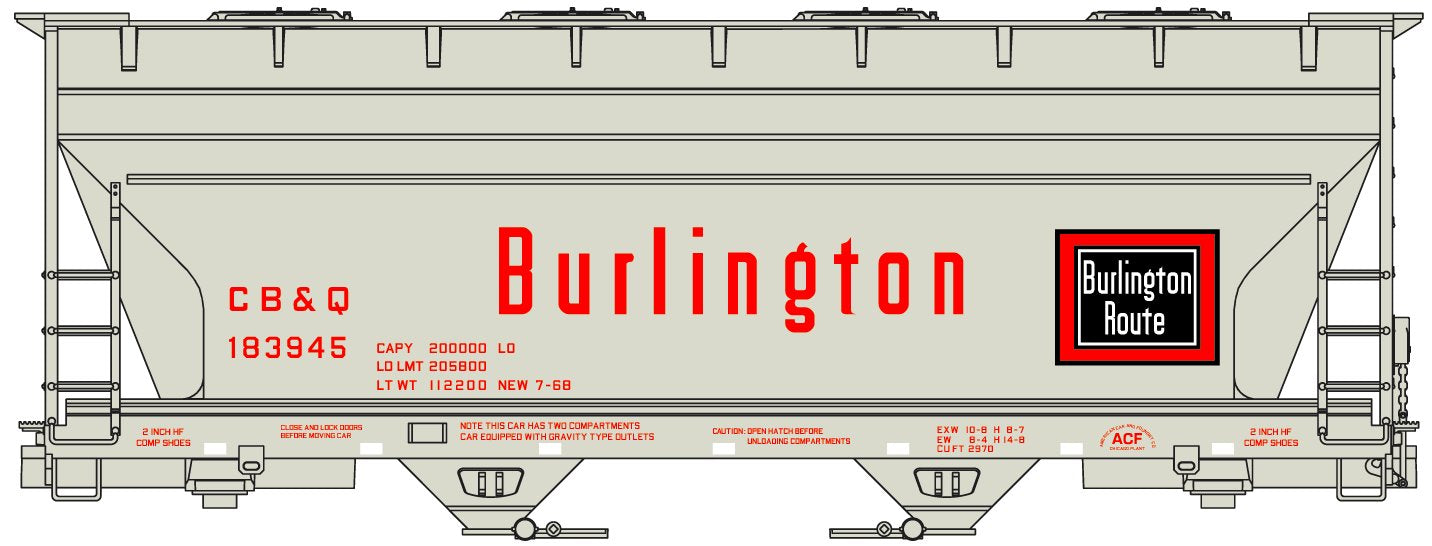 Accurail 2208 HO Chicago Burlington & Quincy 2-Bay ACF Covered Hopper Kit