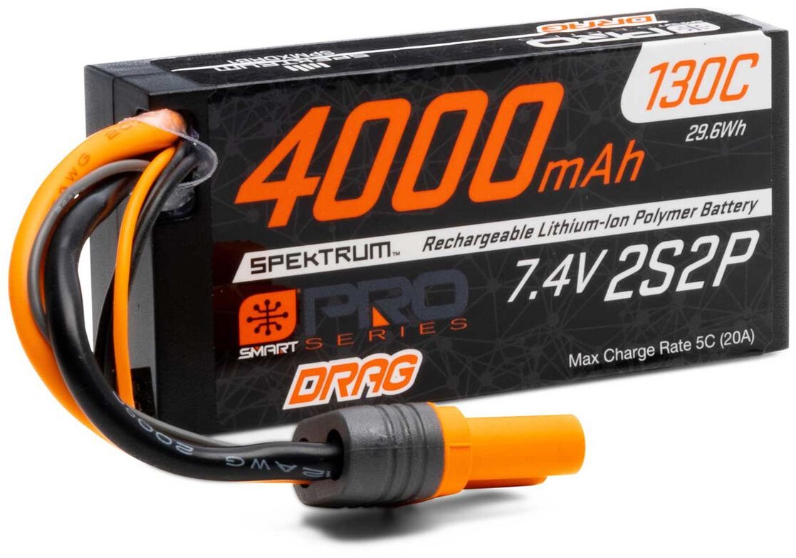 Spektrum XDRB1 IC5 7.4V 4000mAh 2S 130C Smart No Prep Drag LiPo Battery
