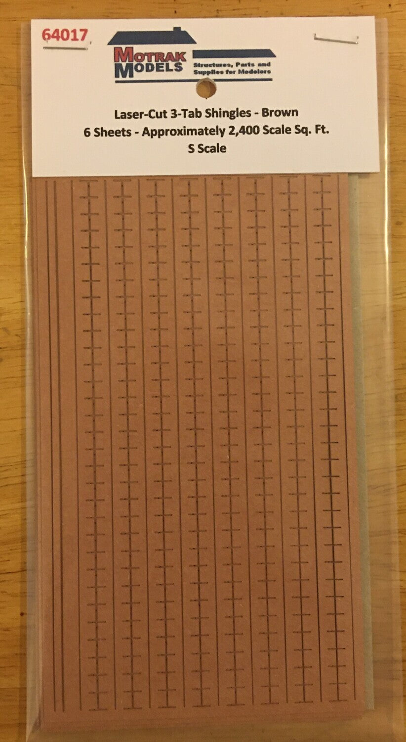 Motrak Models 64017 S Laser Cut 3-Tab Shingles - Brown (Pack of 6)