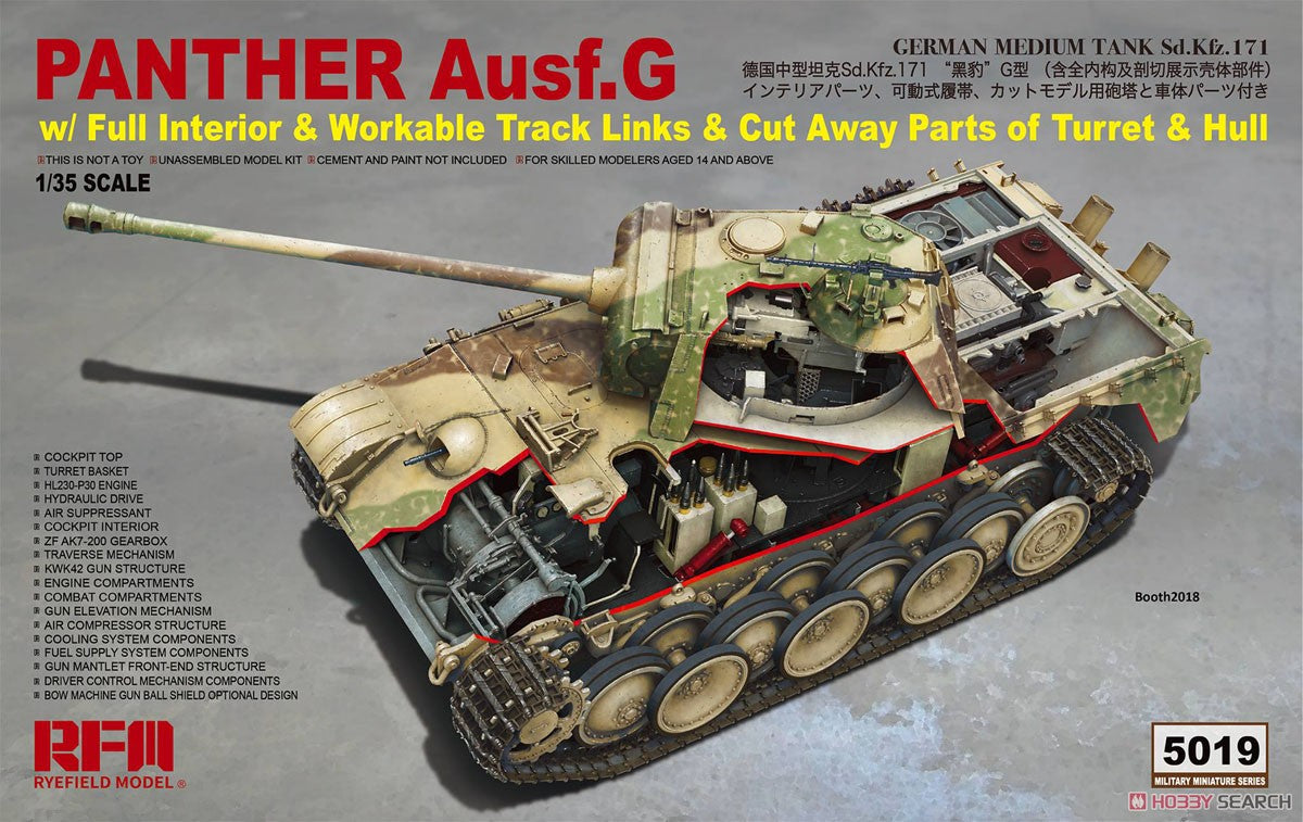 Rye Field Models 5019 1:35 Panther AUSF.G with Interior Plastic Model Kit
