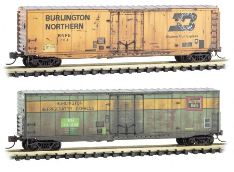 Micro-Trains 99305700 N BN Weathered 50' Plug Door Boxcar (Set of 2)