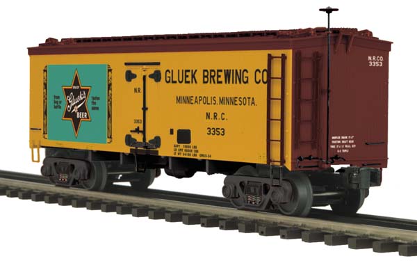 MTH 20-94355 O Gauge Gluek Brewing Co. 36' Woodsided Reefer Car #3353 EX/Box