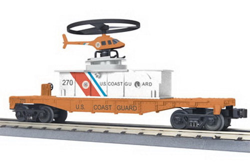 MTH 30-79054 O Gauge Coast Guard Flat Car w/Operating Helicopter LN/Box